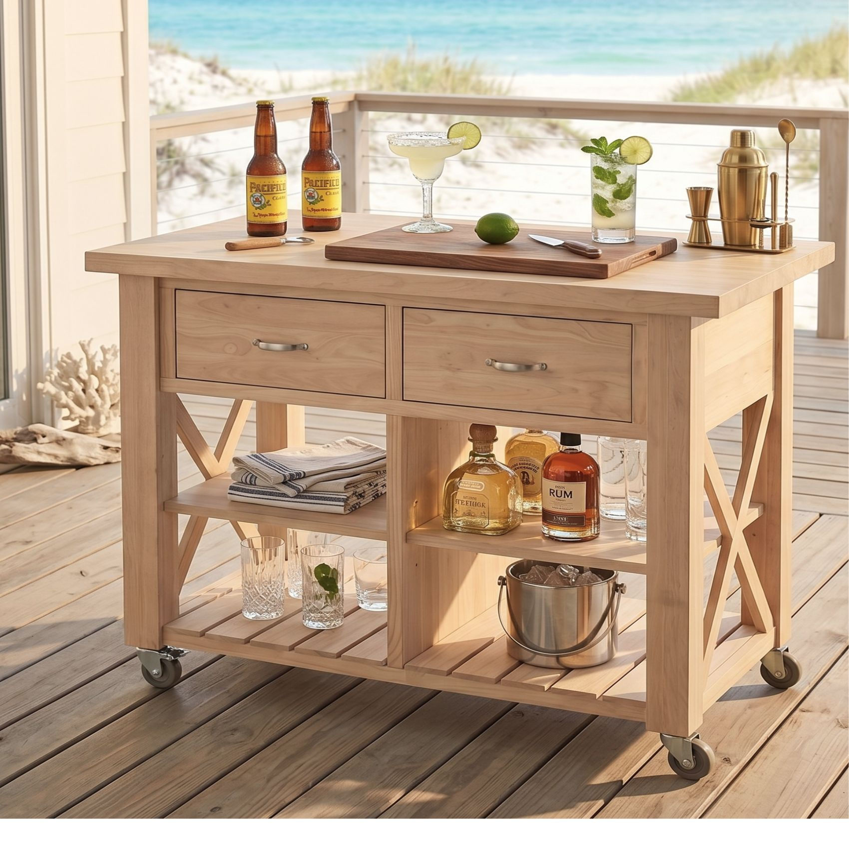 portable bar island on wheels