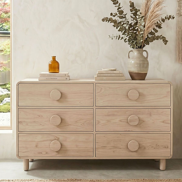 organic modernism dresser 70" Wide Modern Fluted 6-Drawer Mid Century, Light Oak a perfect blend of modern sophistication and organic warmth Furniture of America Ellington Modern