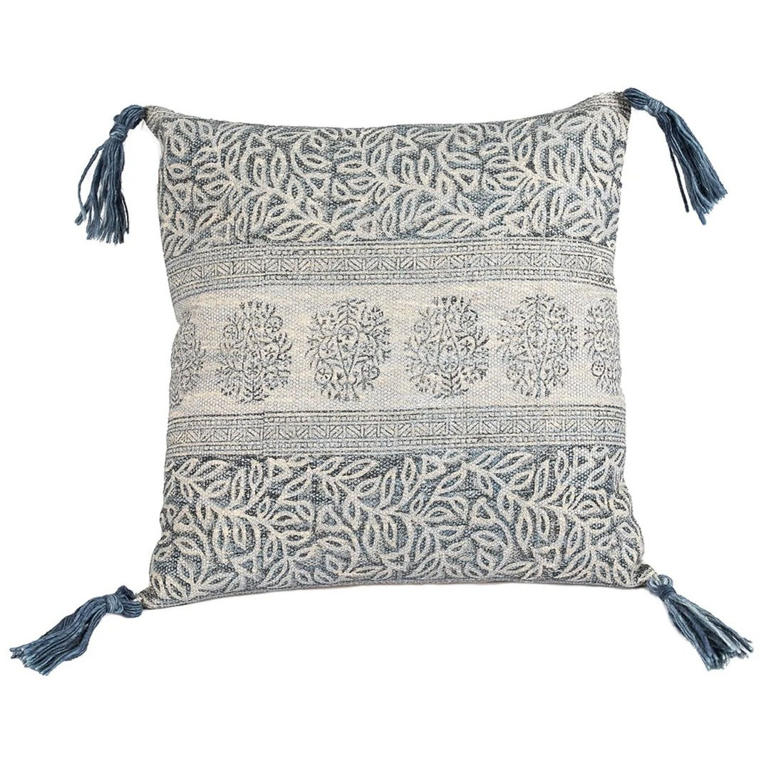Capri Tassel Pillow, Denim + Silver, 20"x20"