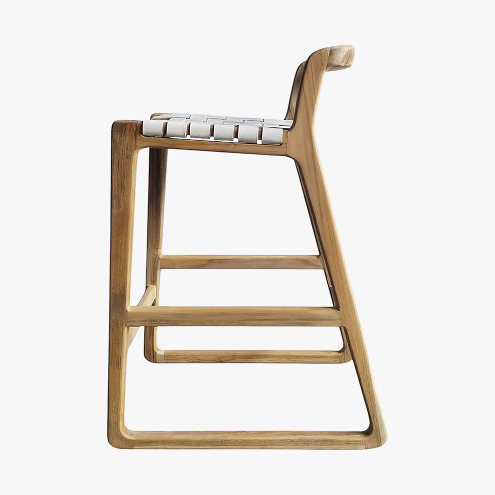 Modern Teak and Leather Bar Height Stool