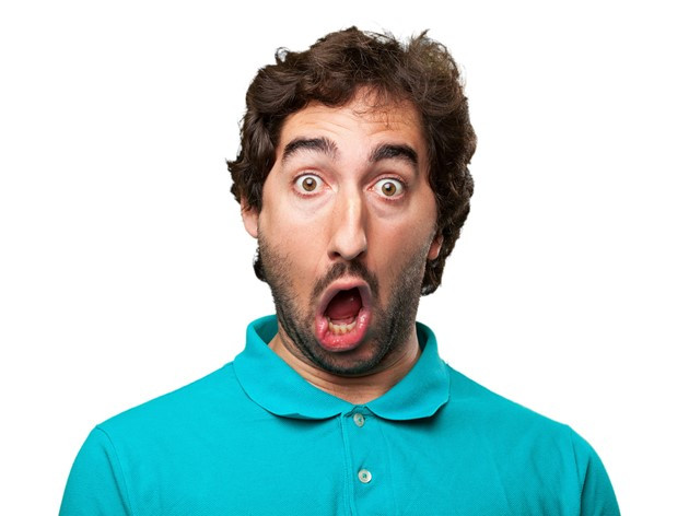 Surprised man, costly mistake