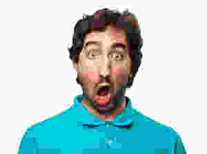 Surprised man, costly mistake