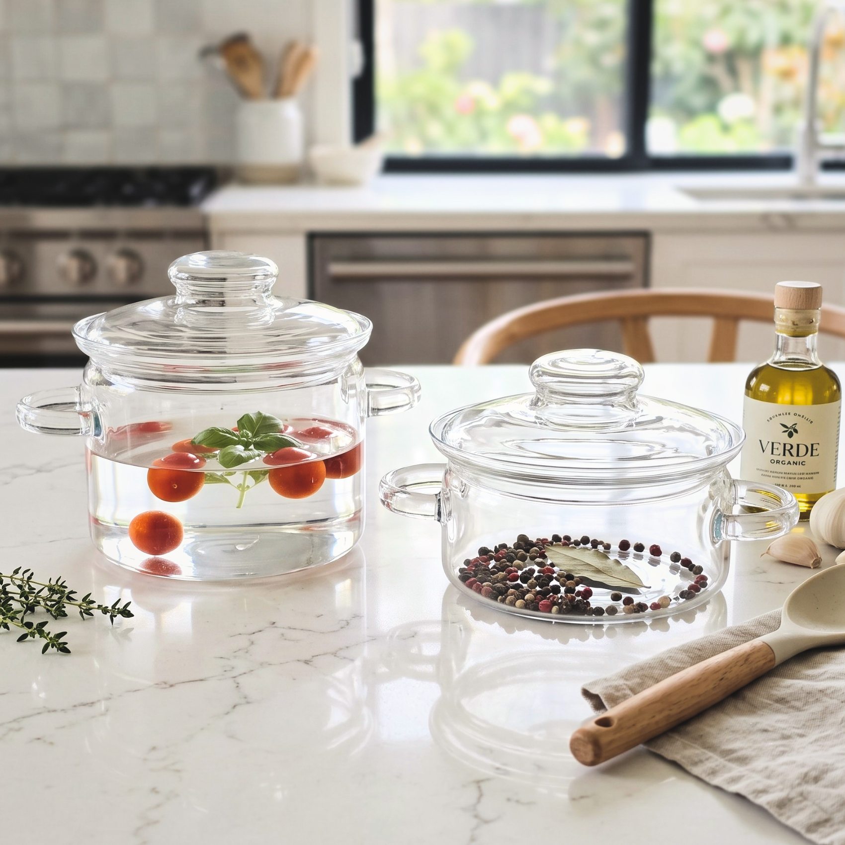 Czech Glass Stove Pot + Cork Trivet