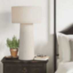 white boucle table lamp