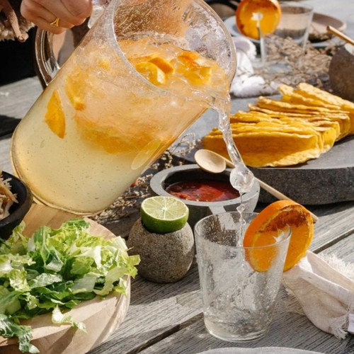 Hand Blown Mexicali Bubble Glass Pitcher