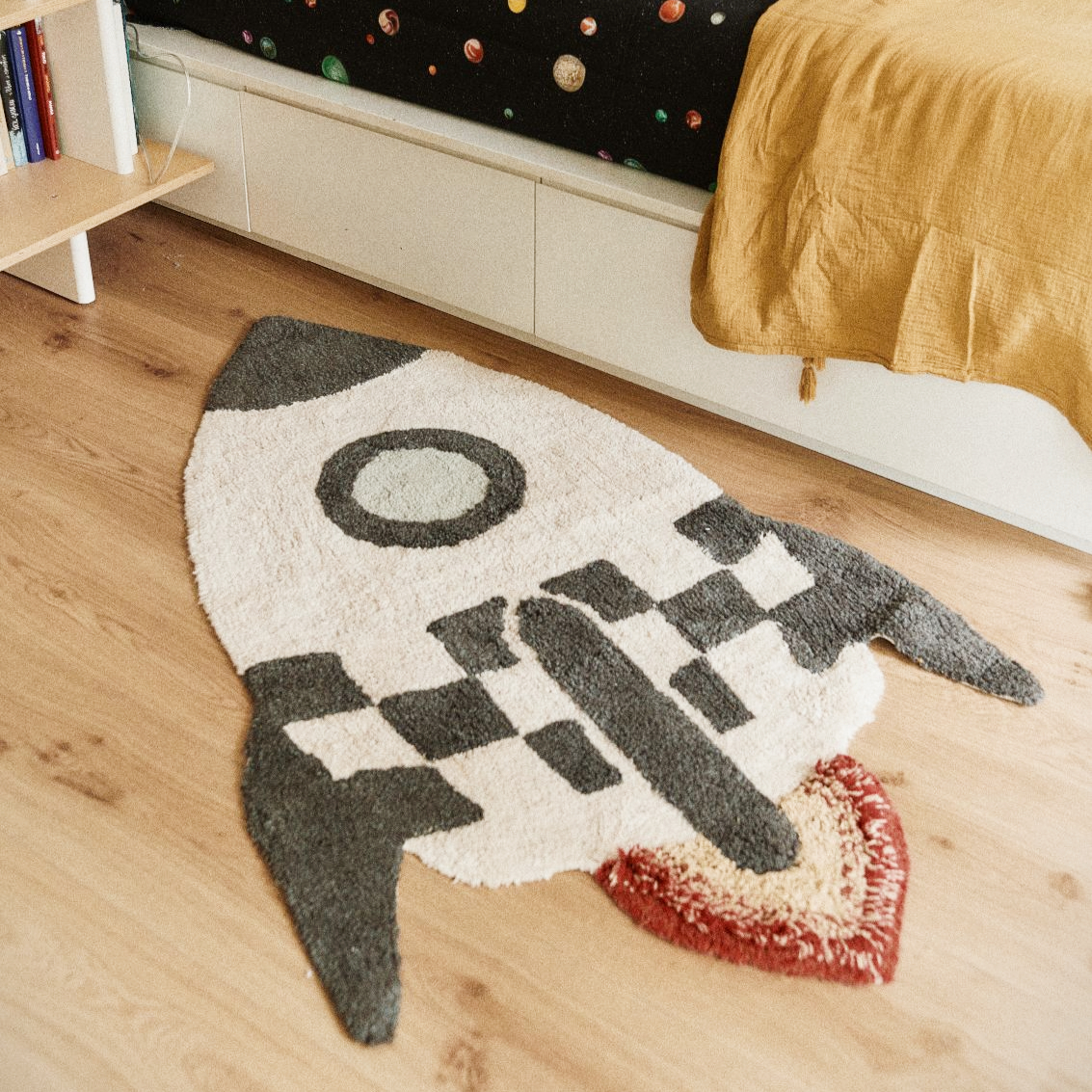 Rocket Ship Washable Kid Rug | Kids Room Space Decor