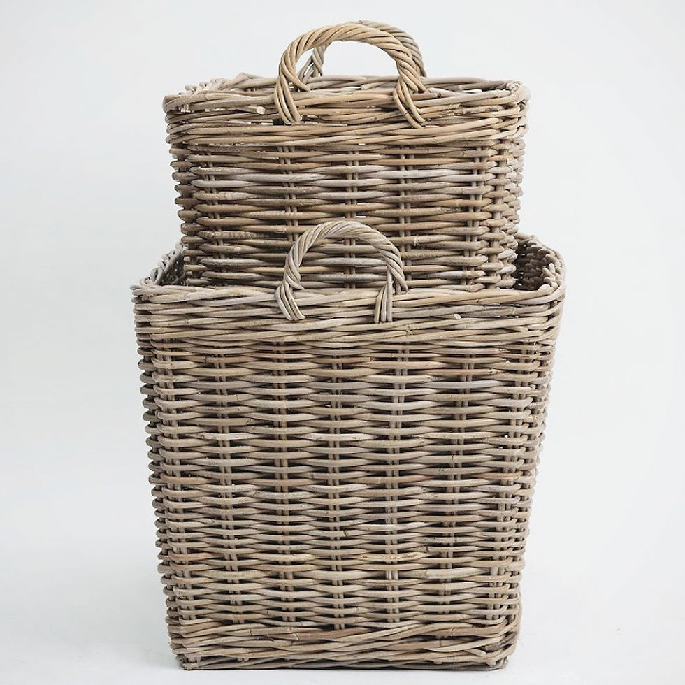 white washed woven baskets