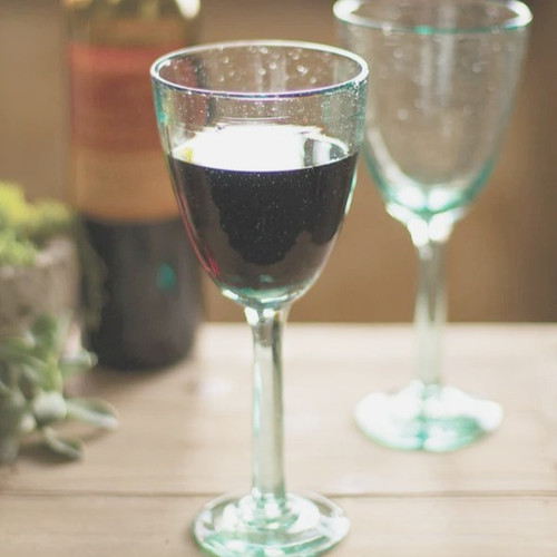 Columbian Hand Blown Recycled Glass Wine Glasses, Set of 6