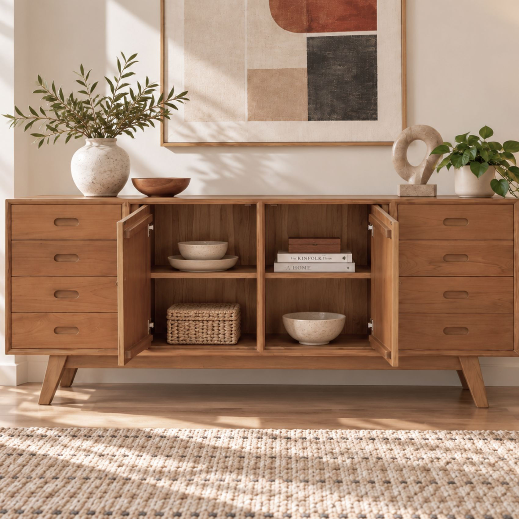 natural wood teak buffet cabinet