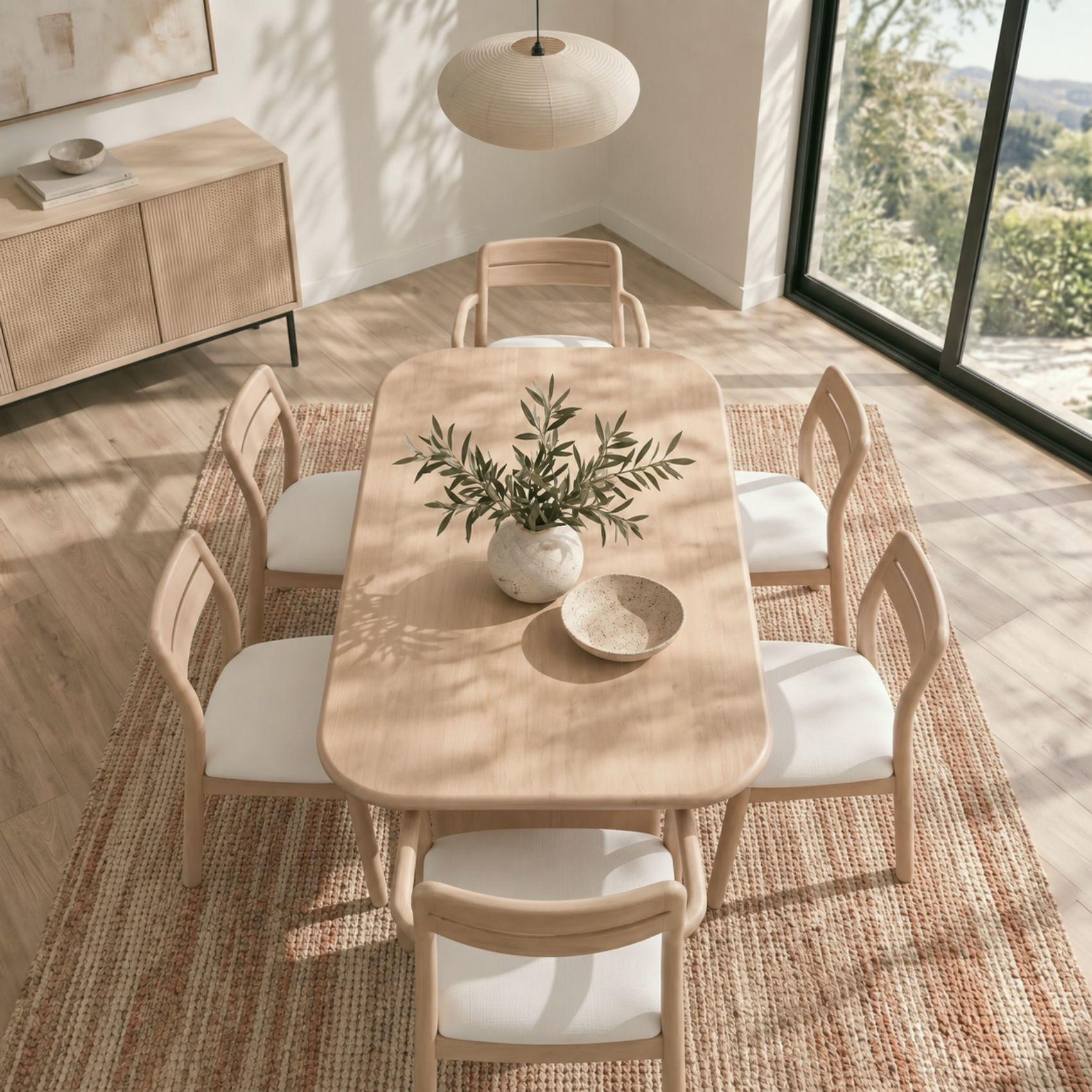 Japandi style dining chair with arms