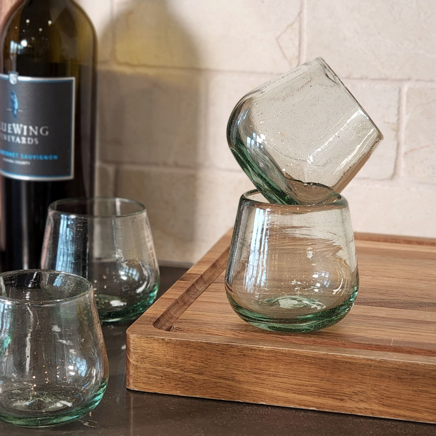 recycled stemless wine glasses