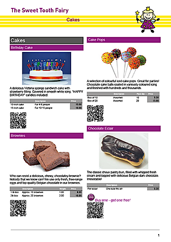 Sweet Tooth Fairy example catalogue page
