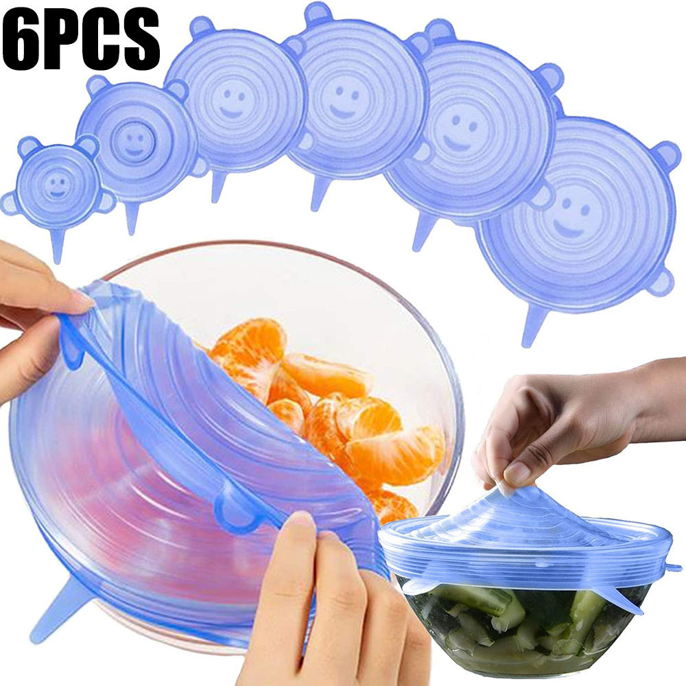 6Pcs Food Grade Silicone Preservation Cover Reusable Airtight Food Universal Dis