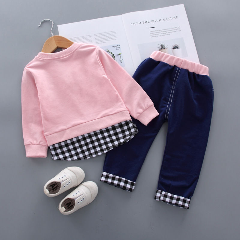Thumbnail: Children's Clothing Sets Bow Plaid Long Sleeve Top + Pants 2pcs Sets Toddler Gir