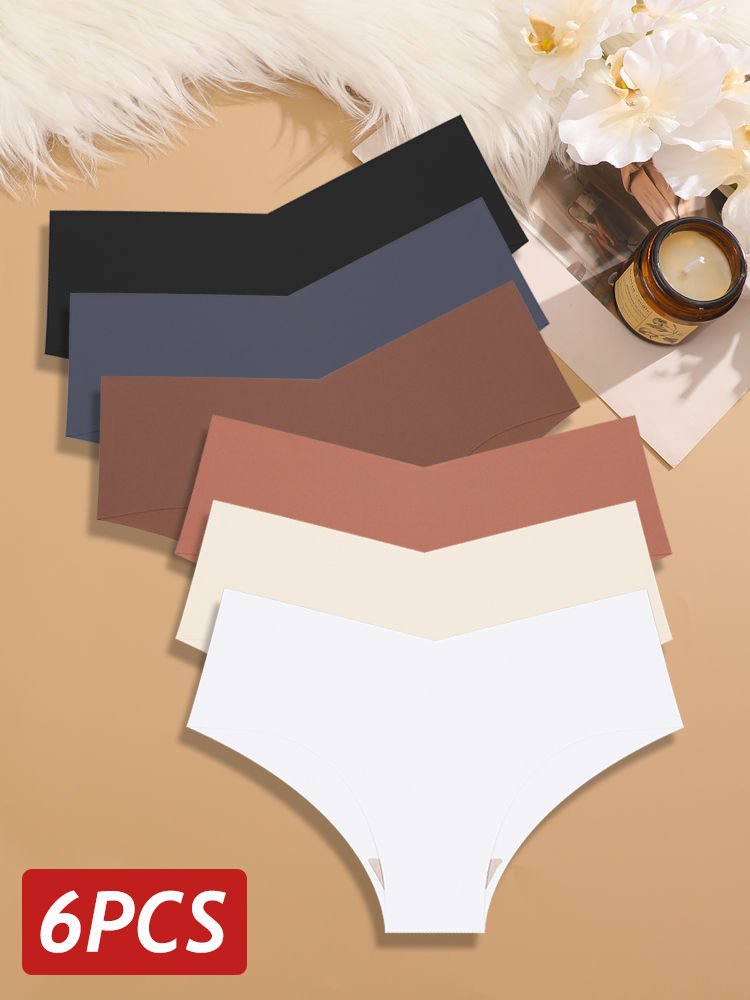 Thumbnail: 6PCS Women Seamless Panties Ice Silk Ultra Thin Briefs Sexy V Waist Underwear Fe