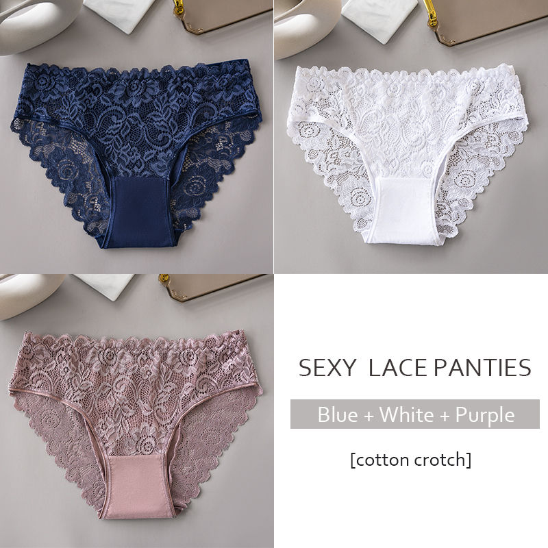 Thumbnail: 3PCS/Set Luxury Floral Embroidery Lace Panties Women Briefs Sexy Hollow Lingerie