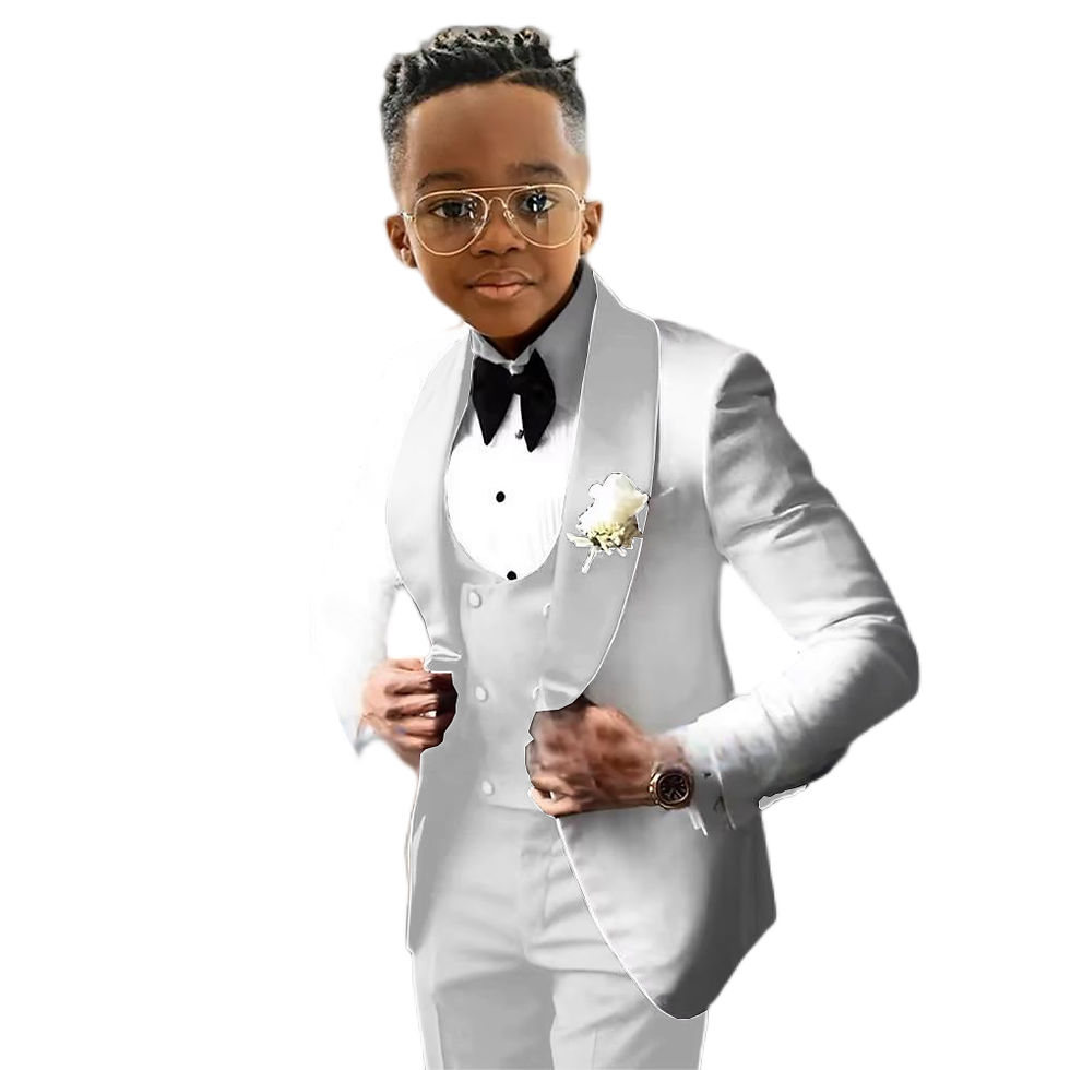 Thumbnail: Suit for Boys Wedding Tuxedo 3 Piece White Jacket Royal Blue Pants Vest Kids Bla