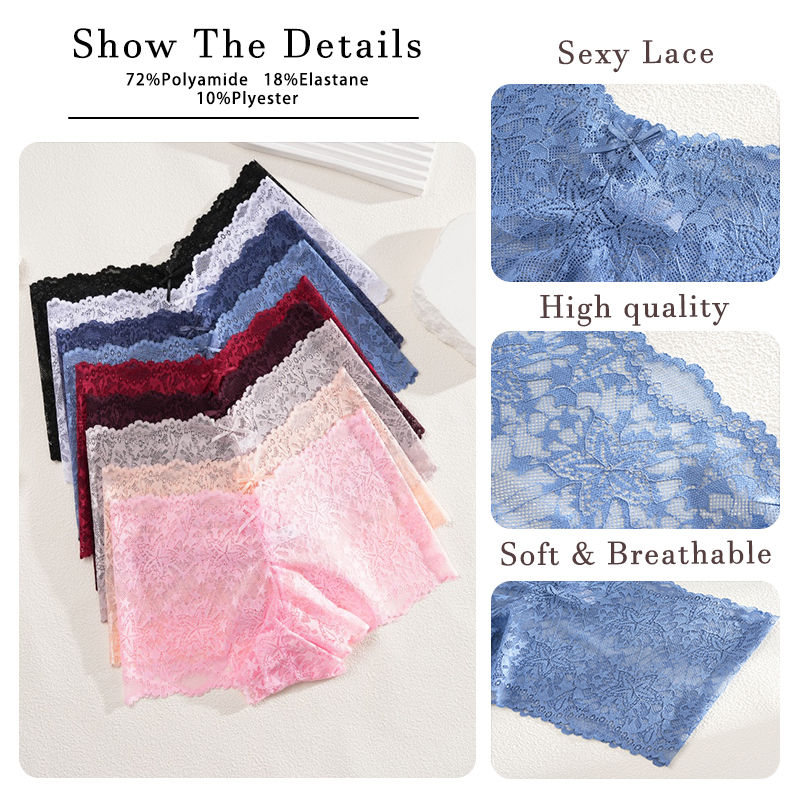 Thumbnail: 4Pcs Lace Sexy Lingerie Female Low-Waist Breathable Lingerie Hollow Out Comforta