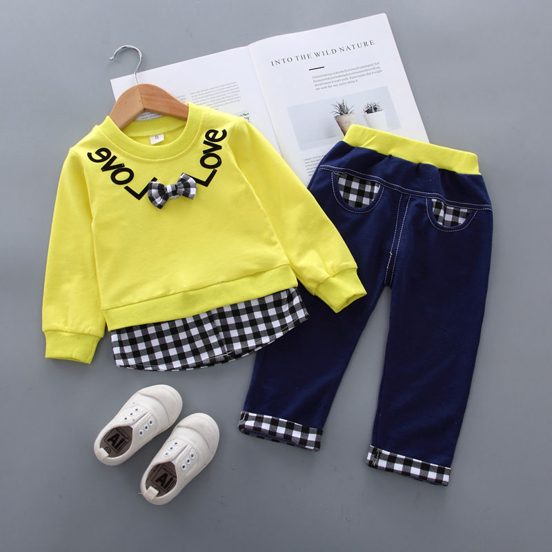 Thumbnail: Children's Clothing Sets Bow Plaid Long Sleeve Top + Pants 2pcs Sets Toddler Gir