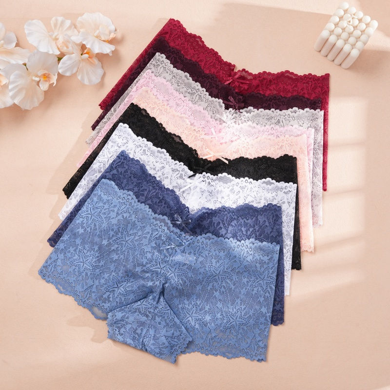 Thumbnail: 4Pcs Lace Sexy Lingerie Female Low-Waist Breathable Lingerie Hollow Out Comforta