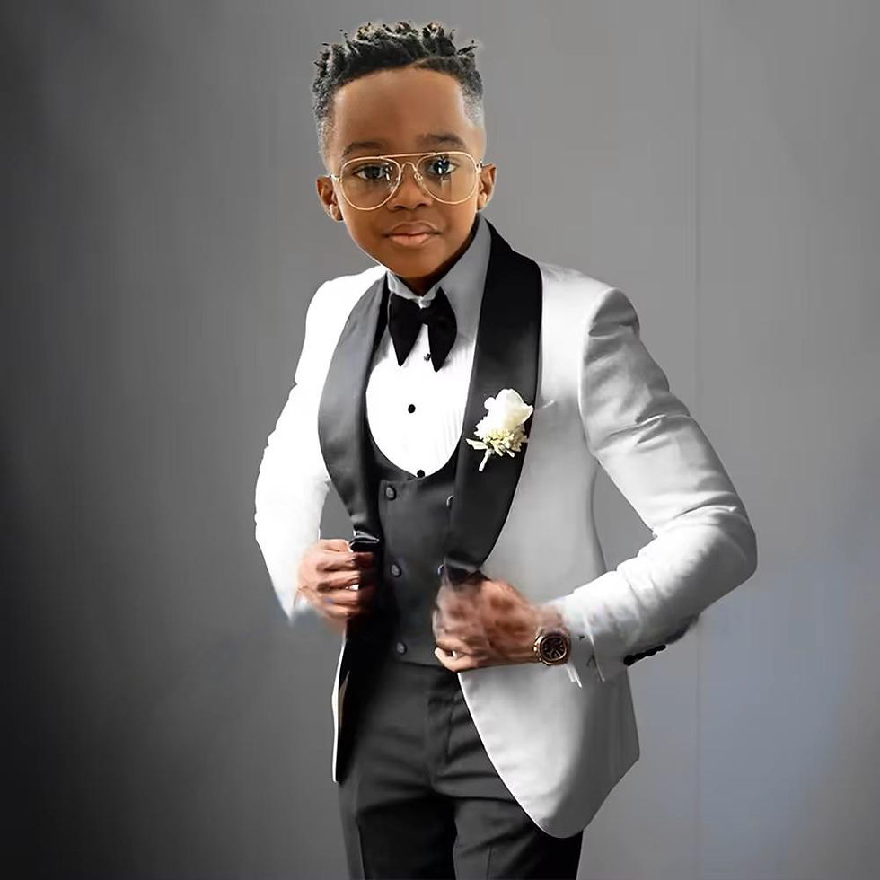 Thumbnail: Suit for Boys Wedding Tuxedo 3 Piece White Jacket Royal Blue Pants Vest Kids Bla
