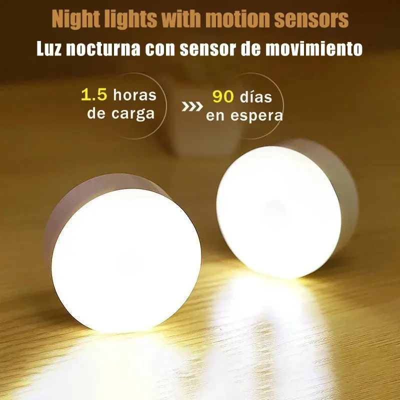 USB Rechargeable LED Night Light Motion Sensor Magnetic Wireless Lamp, Warm Whit