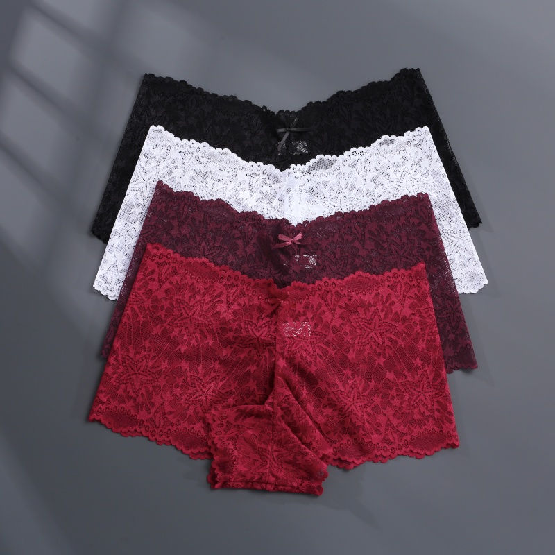 Thumbnail: 4Pcs Lace Sexy Lingerie Female Low-Waist Breathable Lingerie Hollow Out Comforta