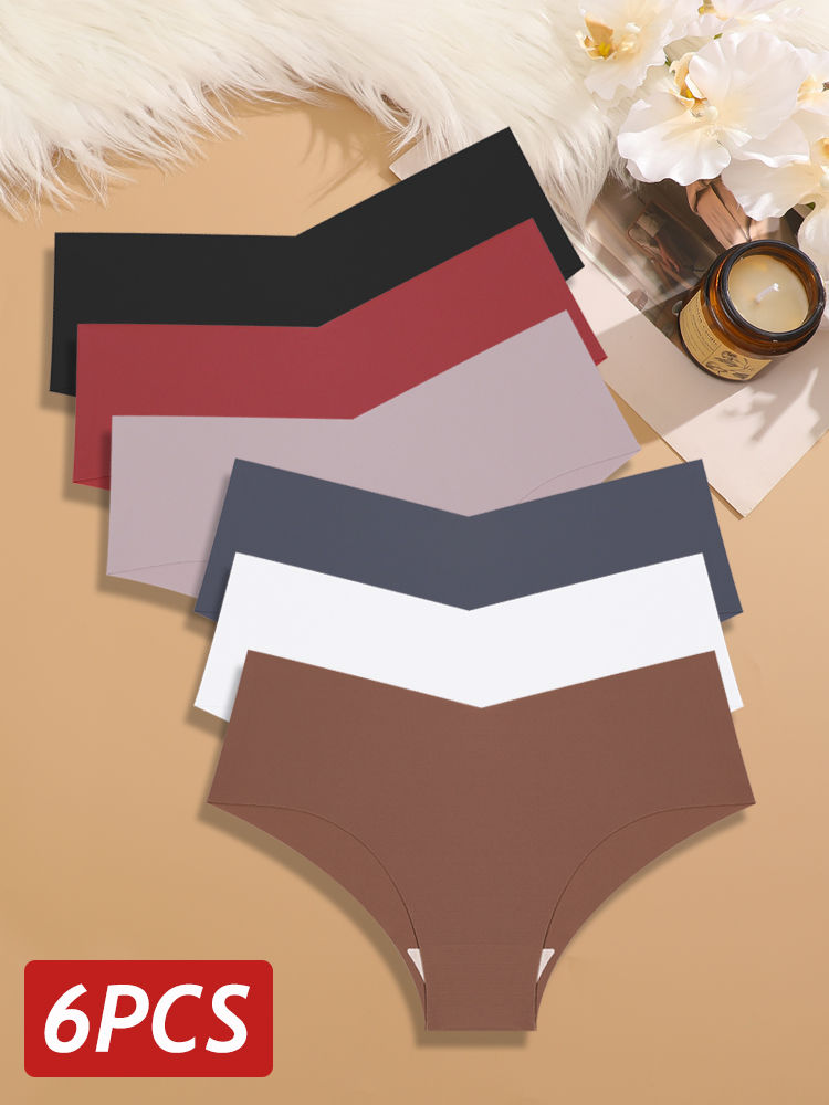 Thumbnail: 6PCS Women Seamless Panties Ice Silk Ultra Thin Briefs Sexy V Waist Underwear Fe
