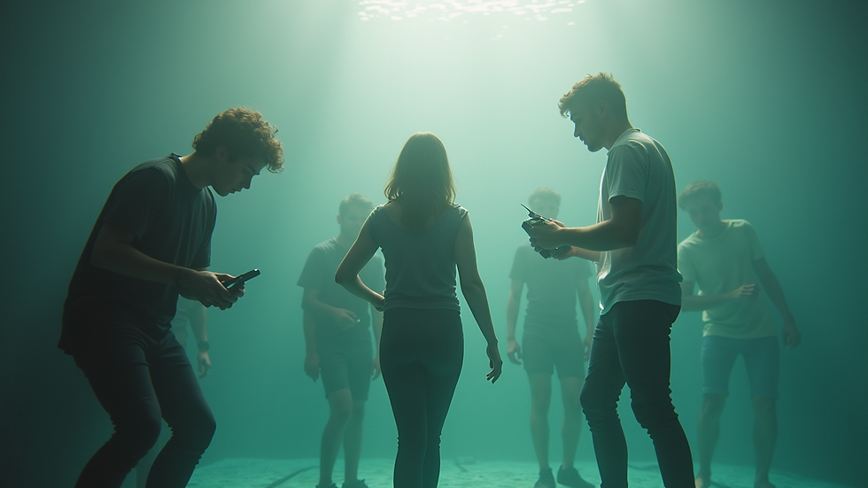 Vue en plongée d'un groupe d'adolescents travaillant sur un projet de film