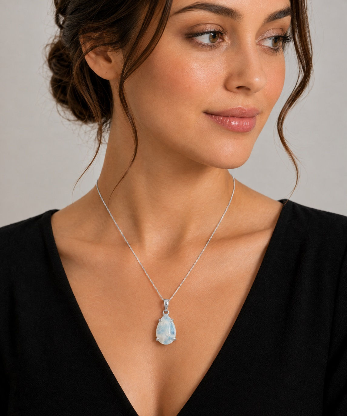 925 Silver Pear Rainbow Moonstone Necklace