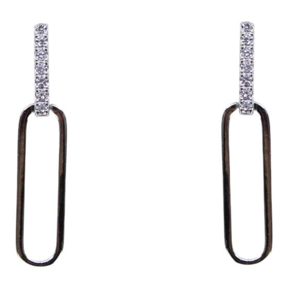 925 Silver Clear CZ Oblong Drop Earrings