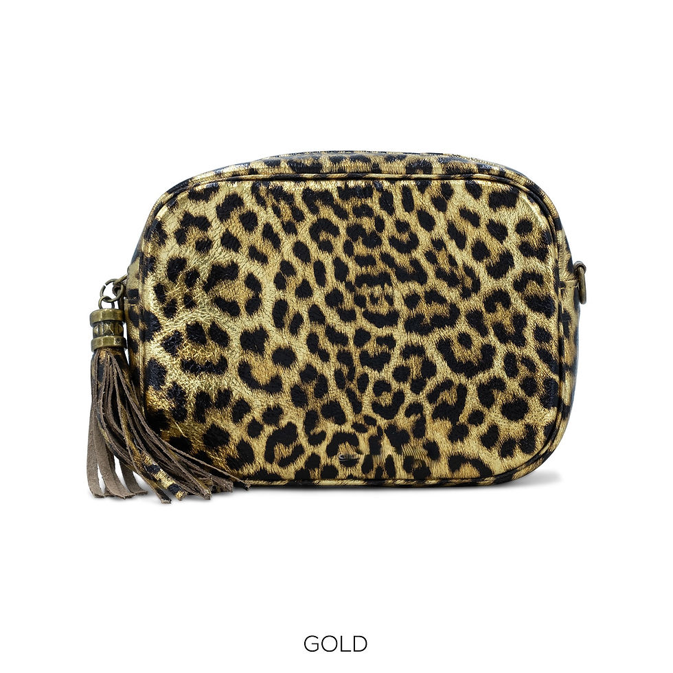 Thumbnail: Animal Print Camera Leather Crossbody Bag
