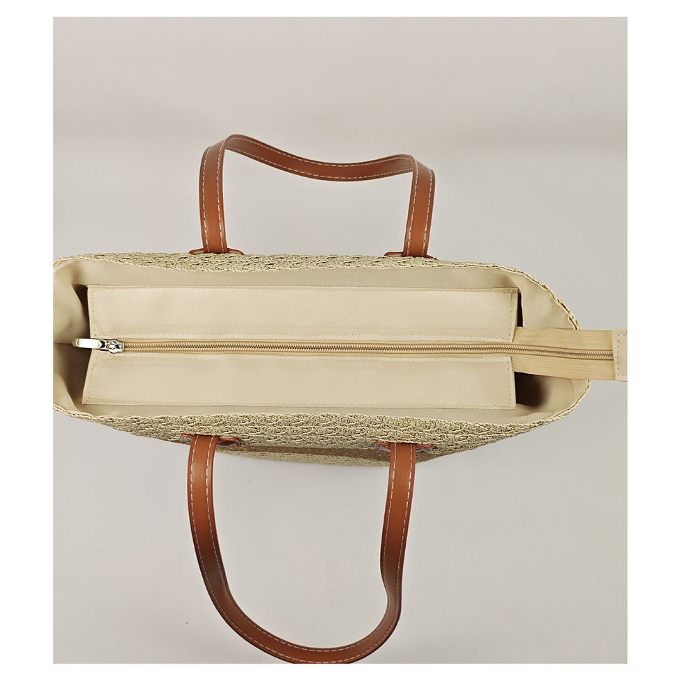 Thumbnail: Medium Size Aztec Stripe Straw Basket Bag and Hat Set