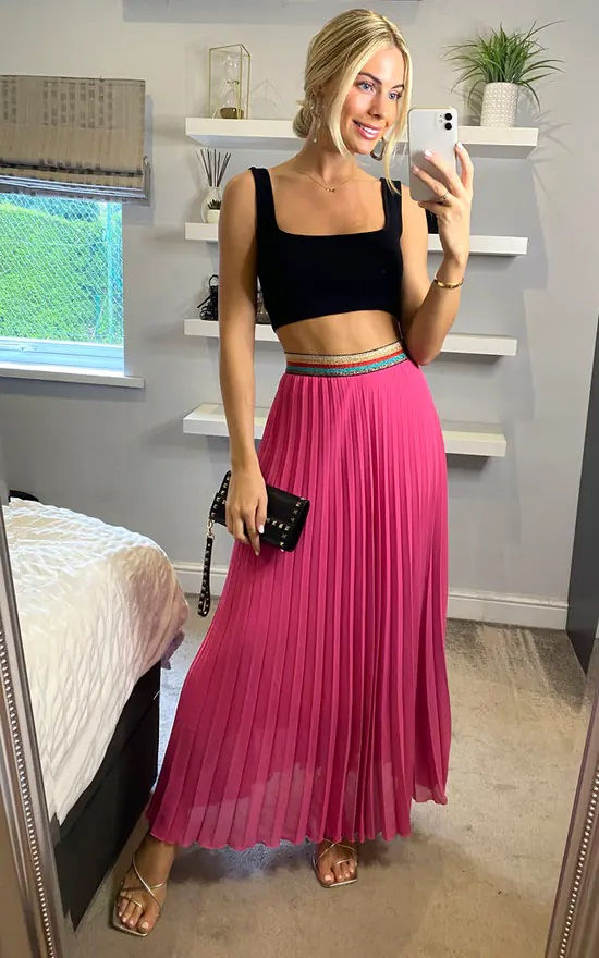 Fuschia Pleated Maxi Skirt