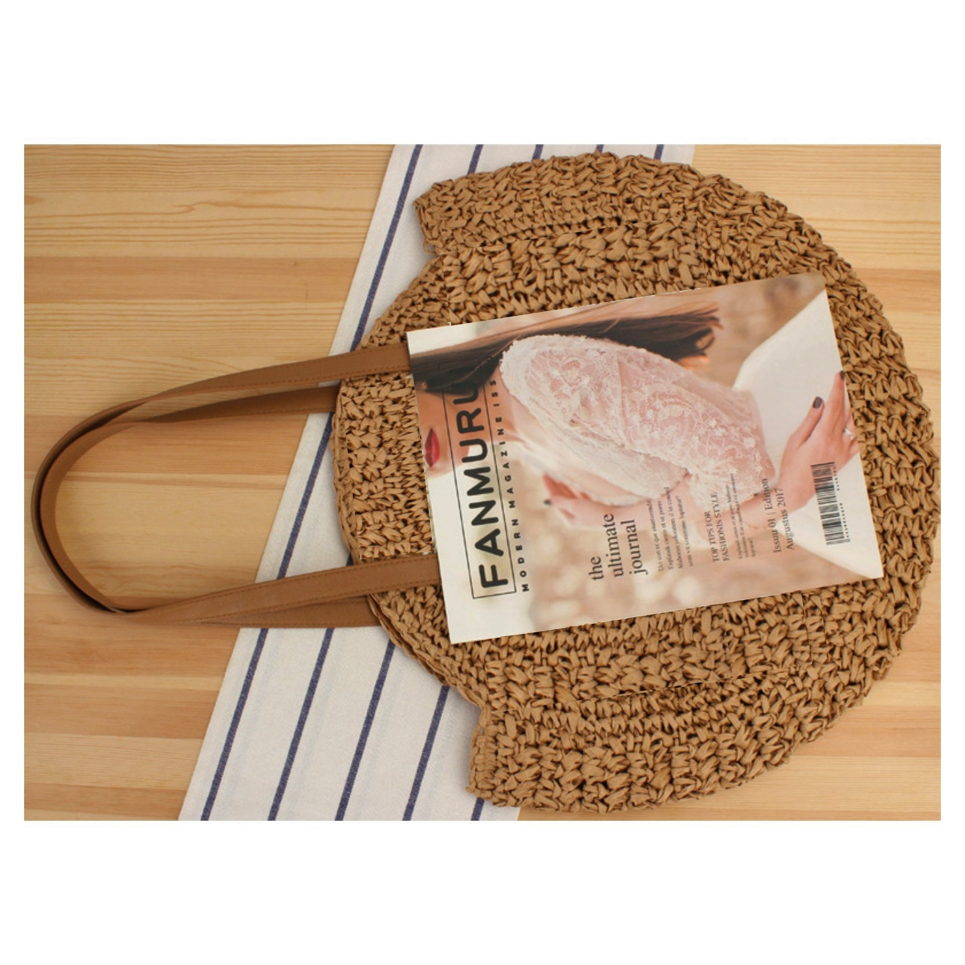Round Straw Beach Bag