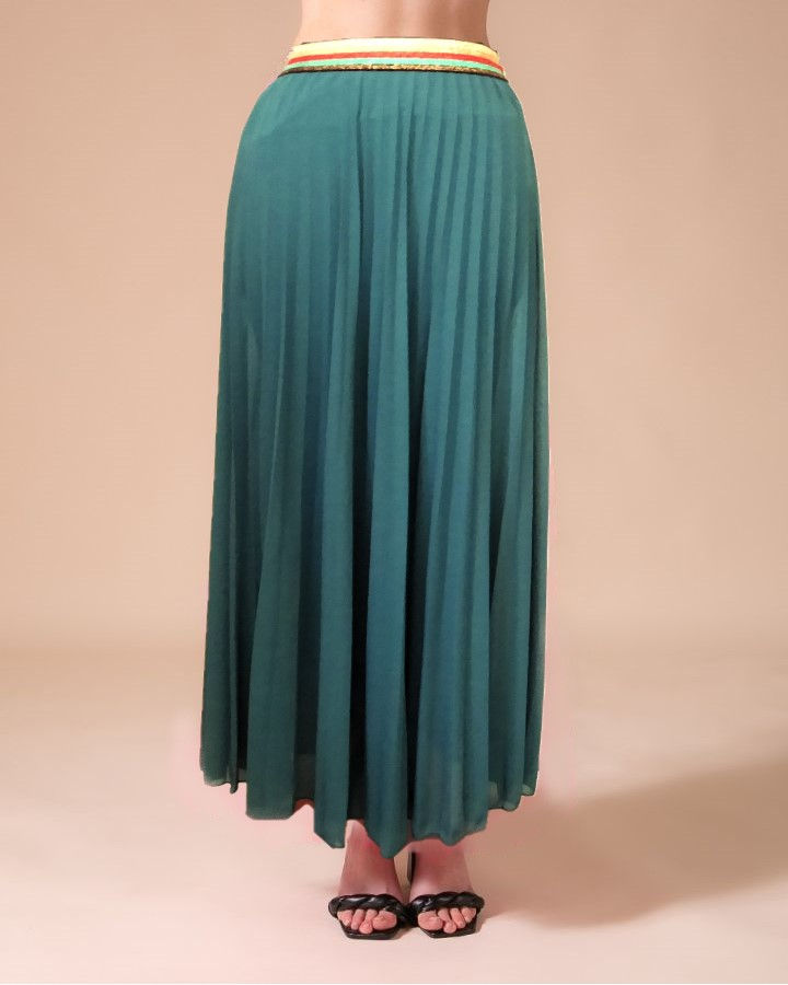 Teal Pleated Maxi Skirt