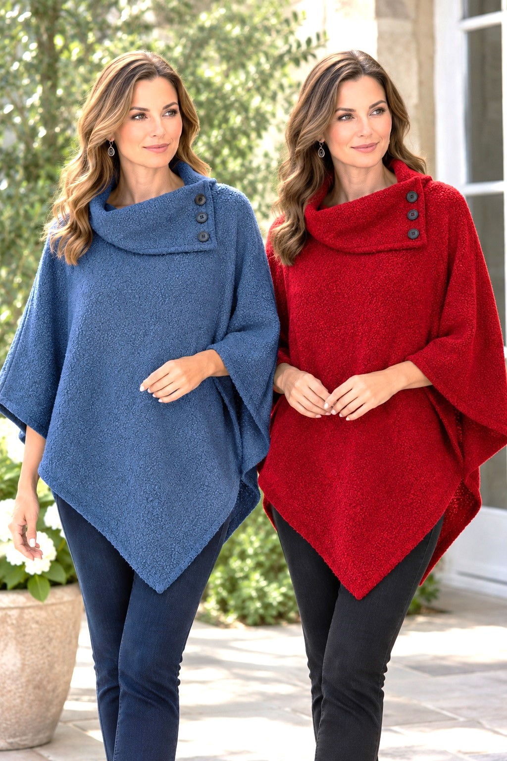 Italian Bouclé Cowl Neck Poncho