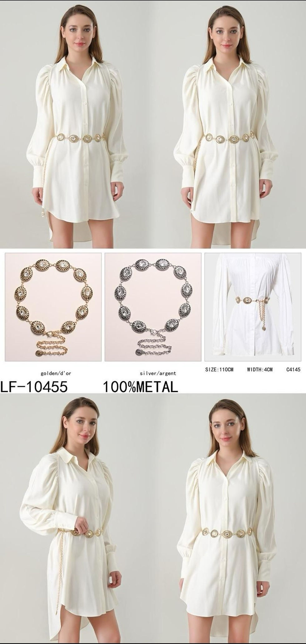 Thumbnail: Boho Oval Diamante Metal Chain Belt