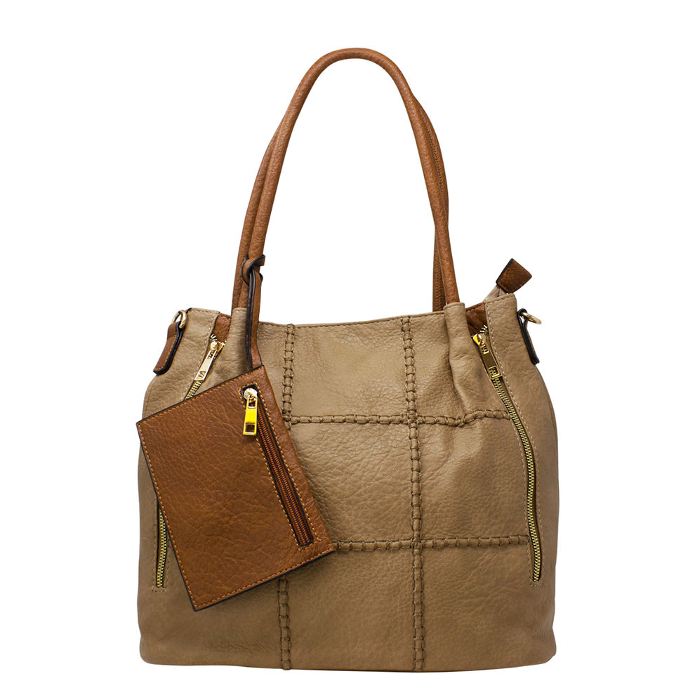 Large Tote bag with Stitched Grid Pattern