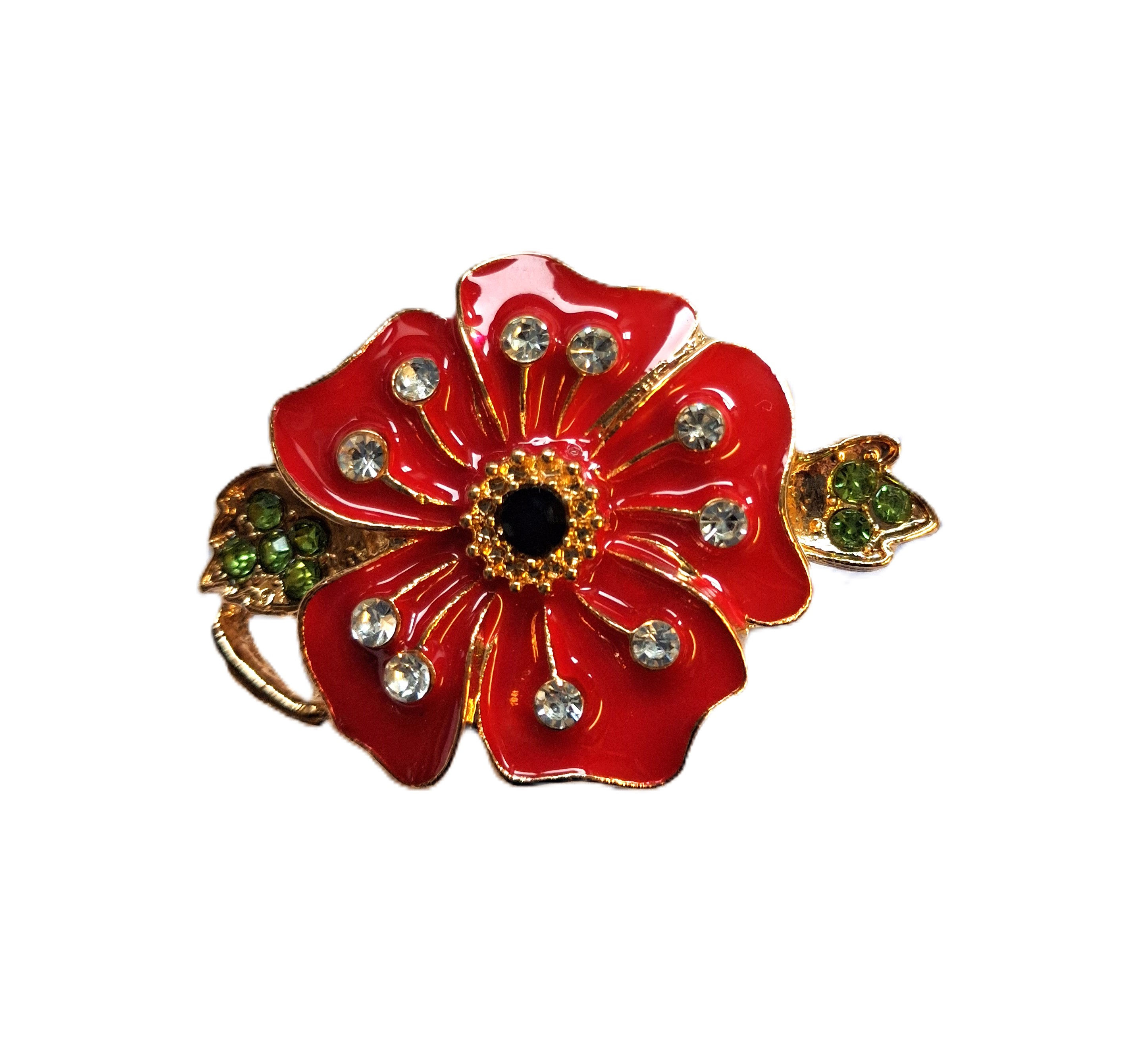 Venetti Enamel and Crystal Poppy Brooch in Gold