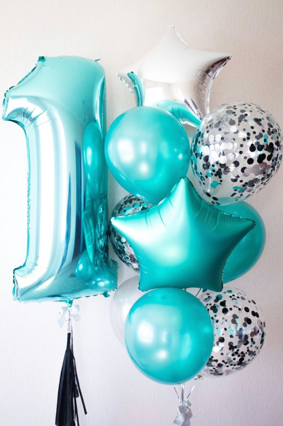 First Birthday Teal Color Set balloon bouquet | partyemporium