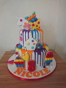 2 tier colour splash and poppies birthday cake