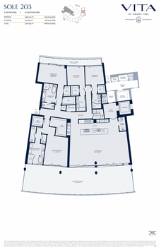Plano de la residencia Sole 203, con cuatro recámaras, en Vita at Grove Isle.