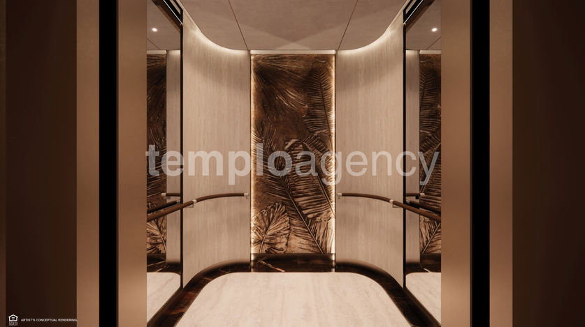 Render del acceso a la sauna y a los espacios de bienestar de St. Regis Miami.