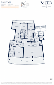 Plano de la residencia Mare 301, con cuatro recámaras, en Vita at Grove Isle.