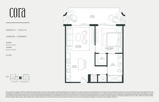 Plano C_05 (Lev 6-10) de CORA Merrick Park: 63 m² interiores y 18 m² exteriores, aproximadamente.