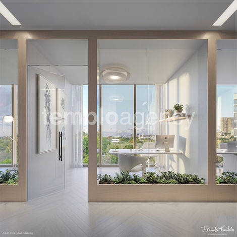 Oficina privada con ventanales y vista panorámica en Frida Kahlo Wynwood Residences
