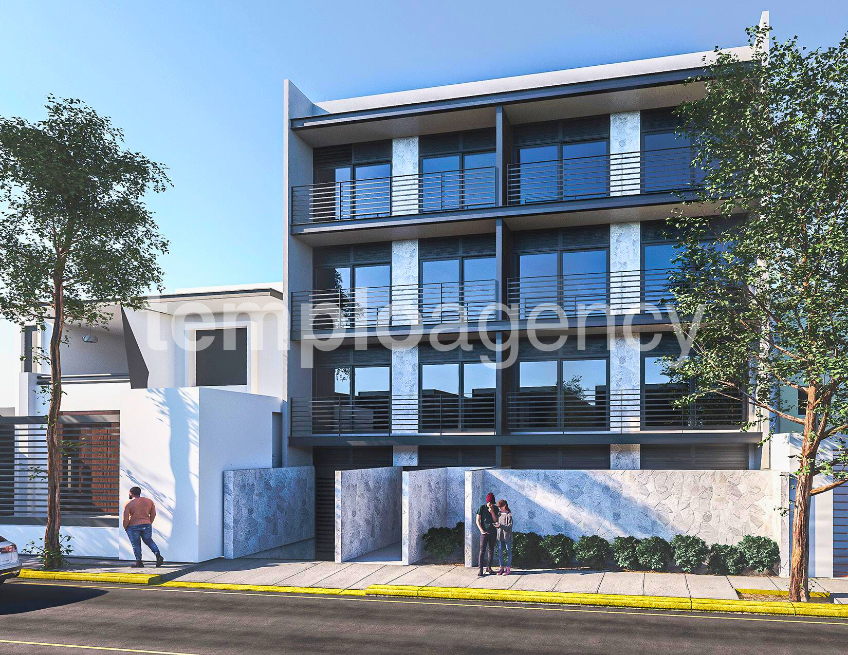 Render de la fachada de preventa en Fuente de Flores 23 en Lomas de Tecamachalco.
