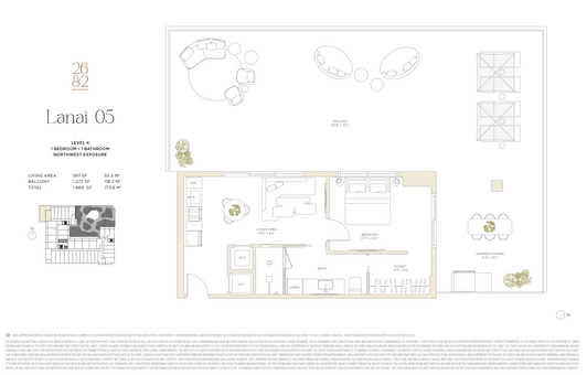 Plano de Lanai 405 de una recámara con terraza amplia y cocina exterior