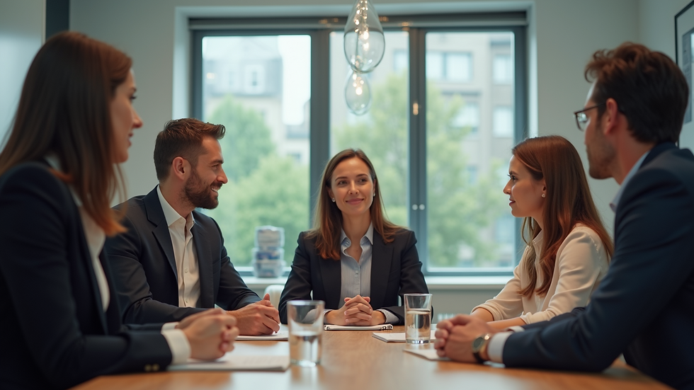 Eye-level view of a leader engaging with their team in a collaborative meeting